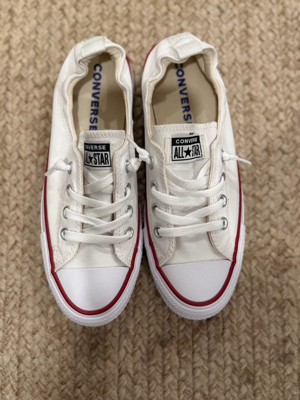 Converse Women’s White Canvas Low-Top Sneakers with Red Stripe